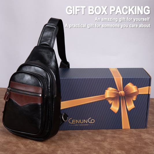 CENUNCO Genuine Leather Sling Bag for Men and Women Crossbody Shoulder Bag Sling Backpack Chest Purse Carry on Casual Daypack - 30179