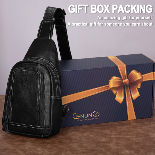 Genuine Leather Sling Bag for Men and Women Crossbody Shoulder Bag Sling Backpack Chest Purse Cross Body Pouch - 30192