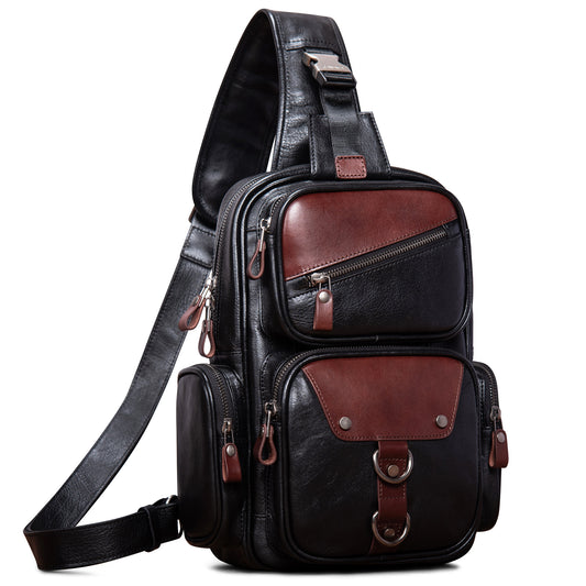 CENUNCO Genuine Leather Sling Bag for Men Large Crossbody Shoulder Bag Casual Sling Backpack Anti-Theft Travel Chest Purse - 30187