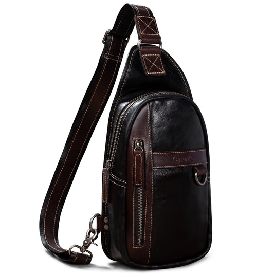 Geniune Leather Sling Bag for Men Women Crossbody Shoulder Bag Sling Backpack Chest Purse Fanny Bag - 30191