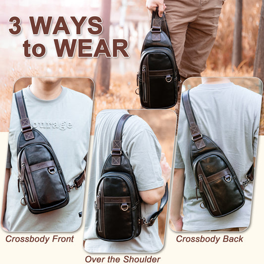 Geniune Leather Sling Bag for Men Women Crossbody Shoulder Bag Sling Backpack Chest Purse Fanny Bag - 30191