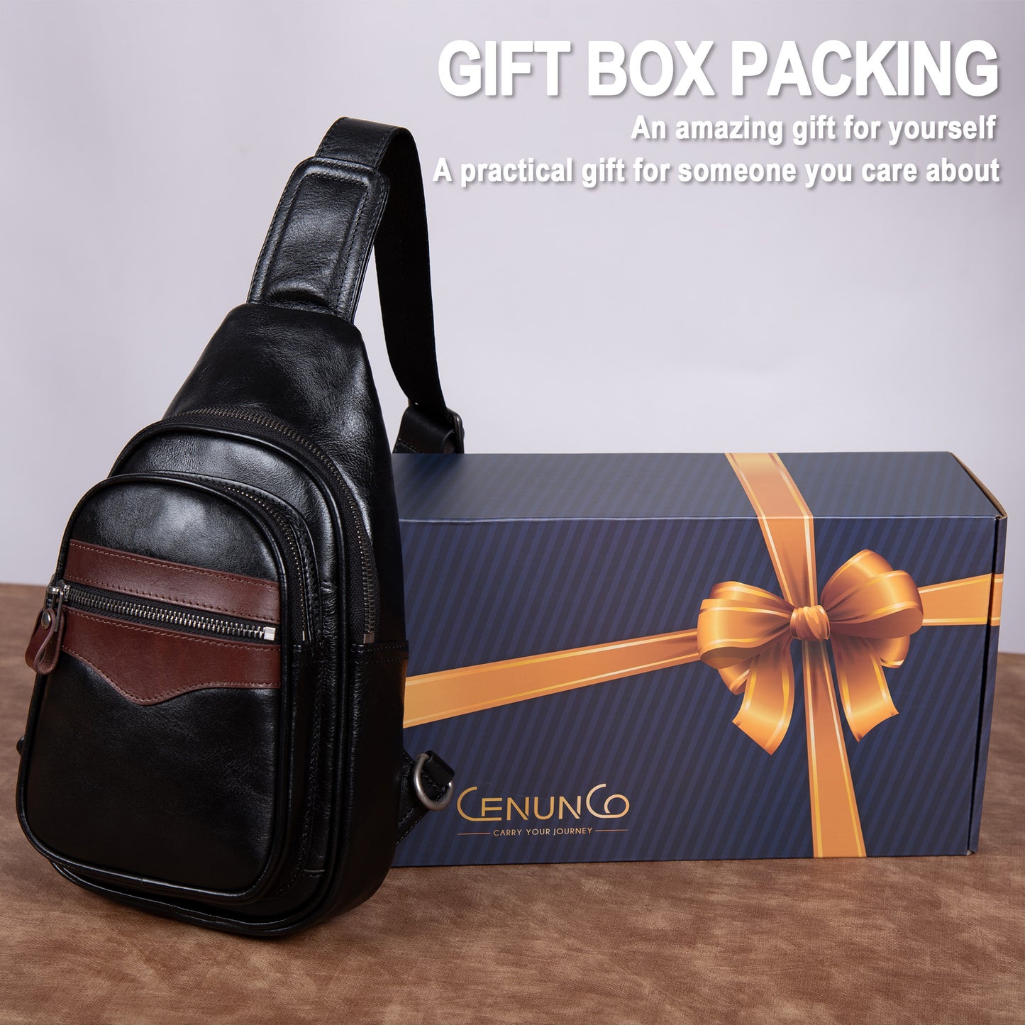 CENUNCO Genuine Leather Sling Bag for Men and Women Crossbody Shoulder Bag Sling Backpack Chest Purse Carry on Casual Daypack - 30179