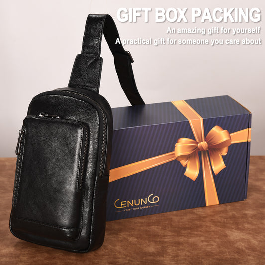 Genuine Leather Sling Bag for Men and Women Crossbody Shoulder Purse Chest Sling Backpack Carry on Casual Daypack - 30196