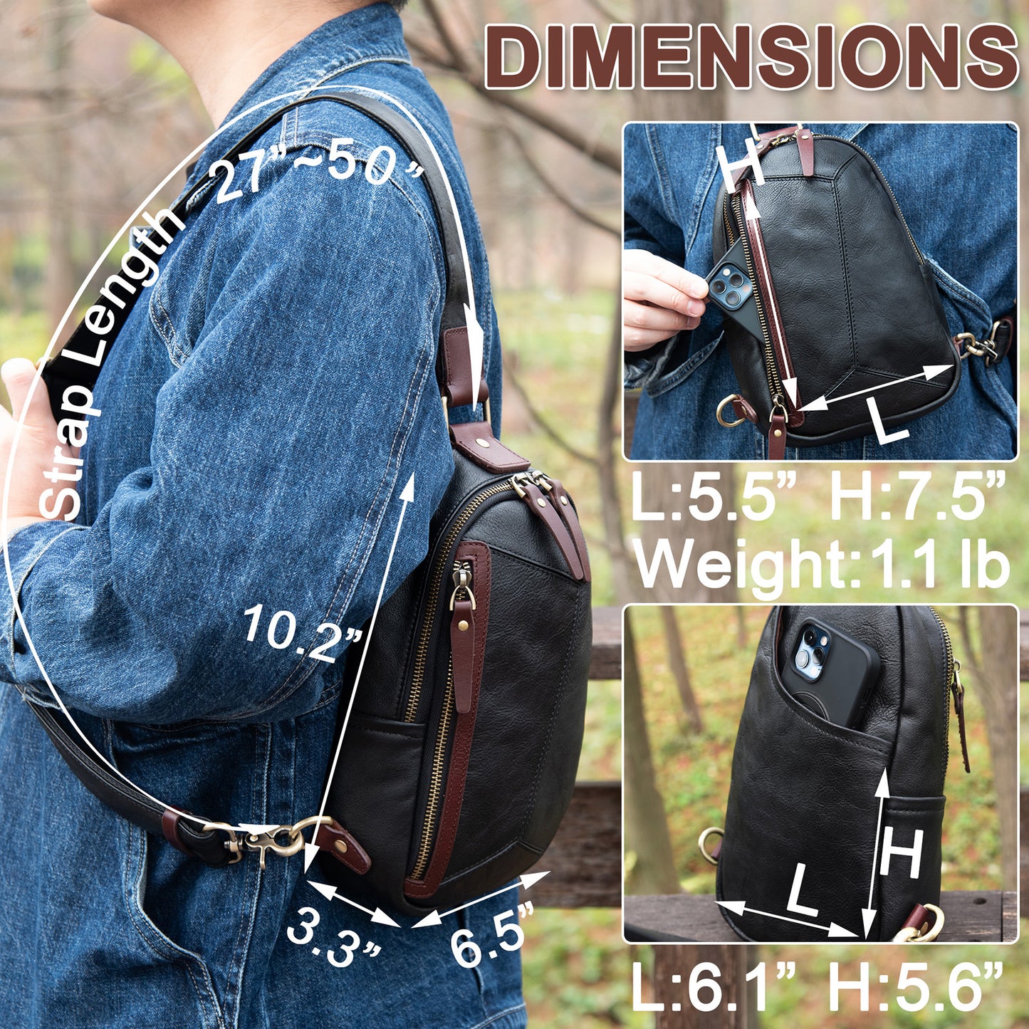 Genuine Leather Sling Bag for Men and Women Crossbody Shoulder Bag Sling Backpack Chest Purse Carry on Daypack - 30168
