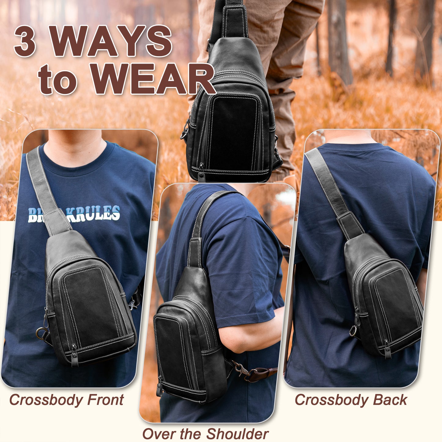 Genuine Leather Sling Bag for Men and Women Crossbody Shoulder Bag Sling Backpack Chest Purse Cross Body Pouch - 30192