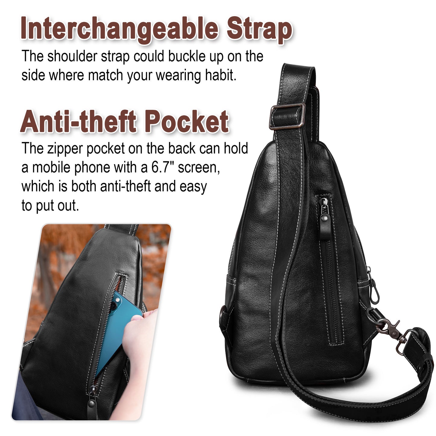 Genuine Leather Sling Bag for Men and Women Crossbody Shoulder Bag Sling Backpack Chest Purse Cross Body Pouch - 30192