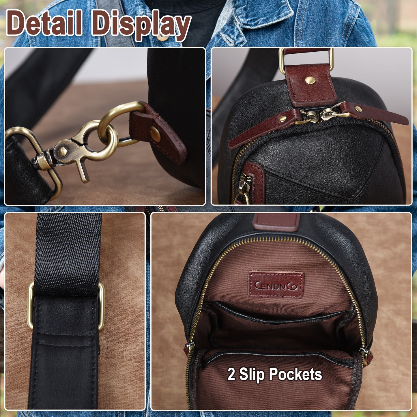 Genuine Leather Sling Bag for Men and Women Crossbody Shoulder Bag Sling Backpack Chest Purse Carry on Daypack - 30168