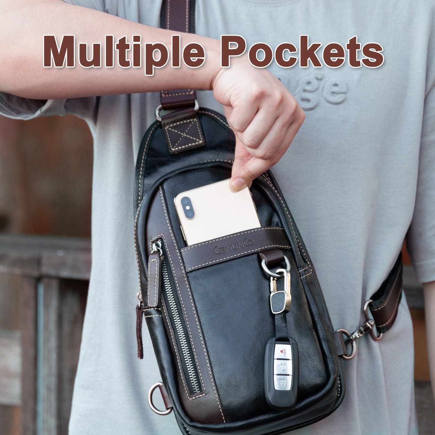 Geniune Leather Sling Bag for Men Women Crossbody Shoulder Bag Sling Backpack Chest Purse Fanny Bag - 30191