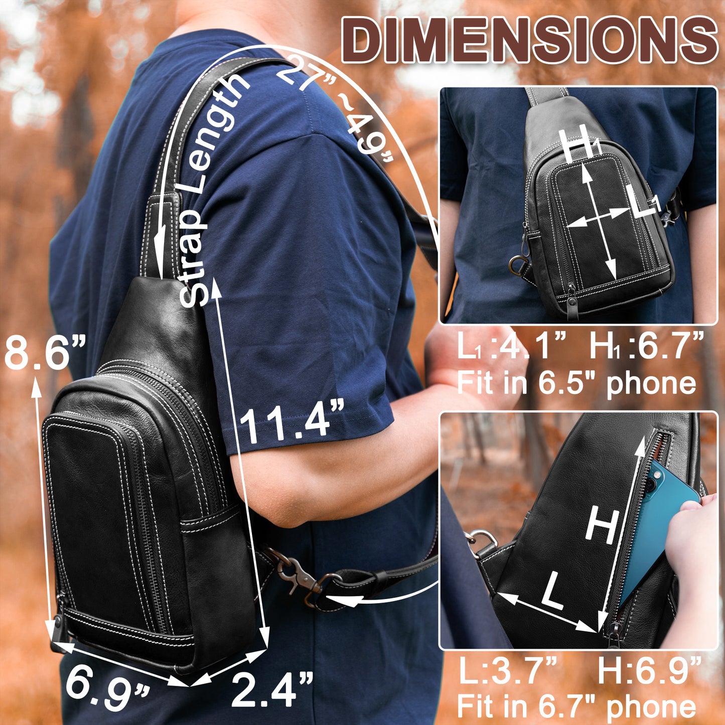 Genuine Leather Sling Bag for Men and Women Crossbody Shoulder Bag Sling Backpack Chest Purse Cross Body Pouch - 30192