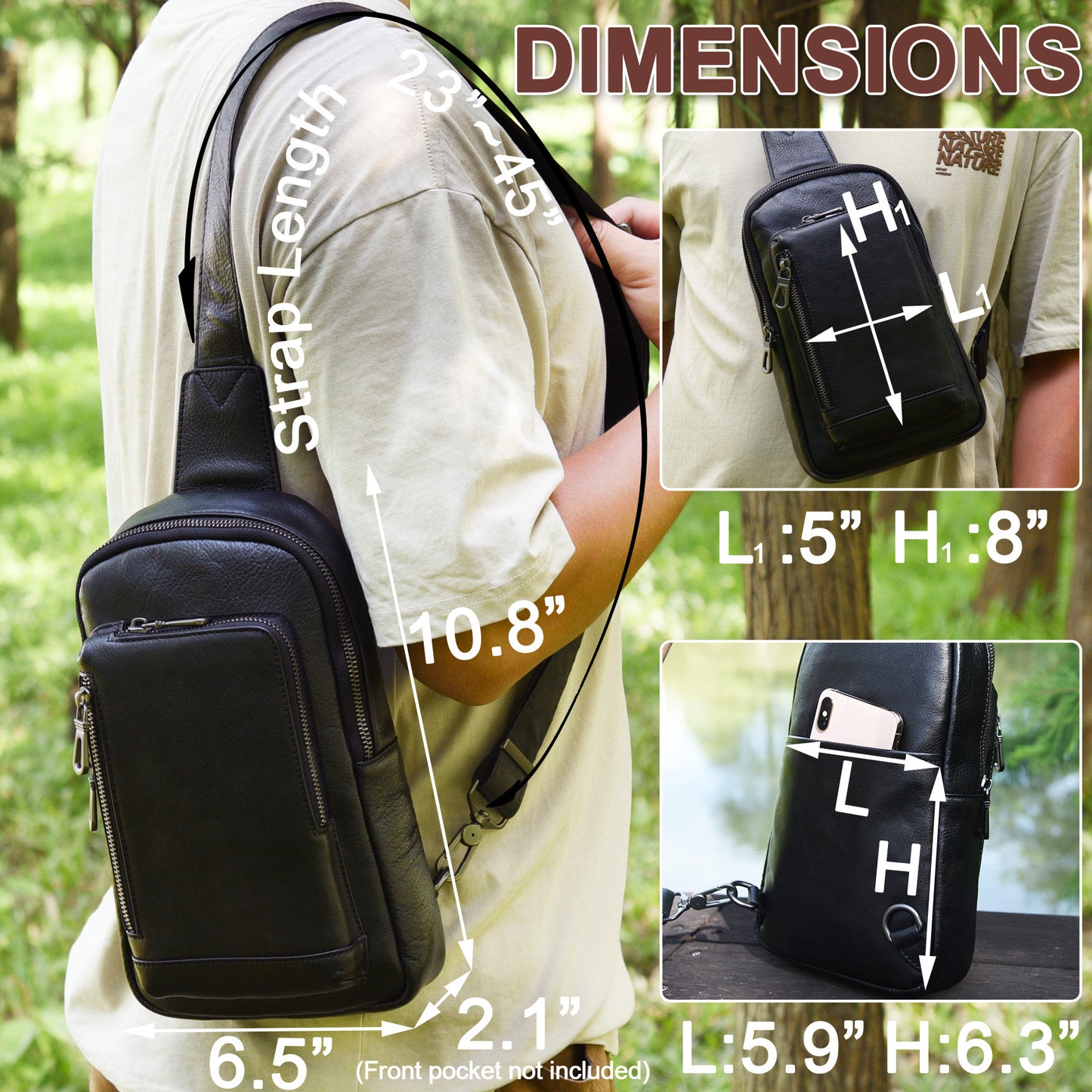 Genuine Leather Sling Bag for Men and Women Crossbody Shoulder Purse Chest Sling Backpack Carry on Casual Daypack - 30196