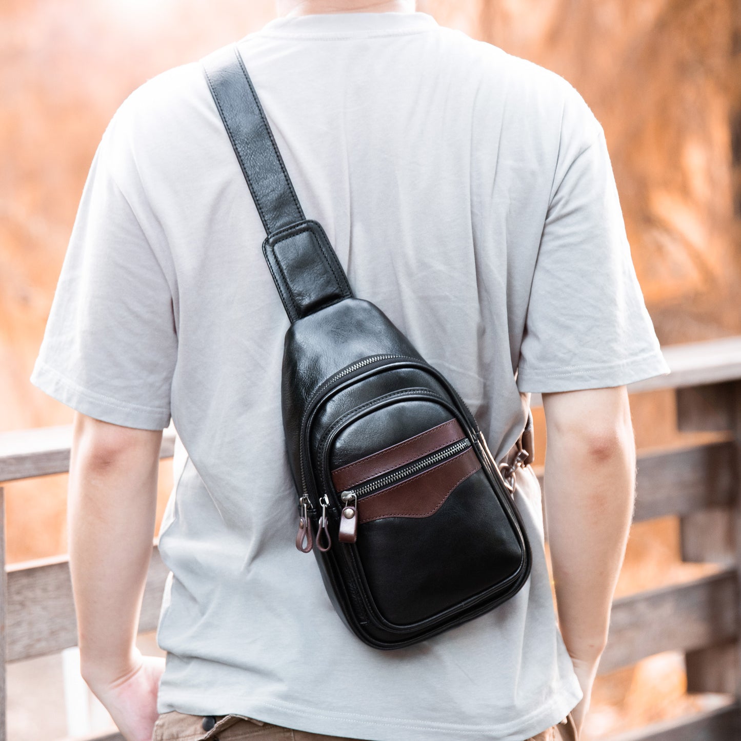 CENUNCO Genuine Leather Sling Bag for Men and Women Crossbody Shoulder Bag Sling Backpack Chest Purse Carry on Casual Daypack - 30179