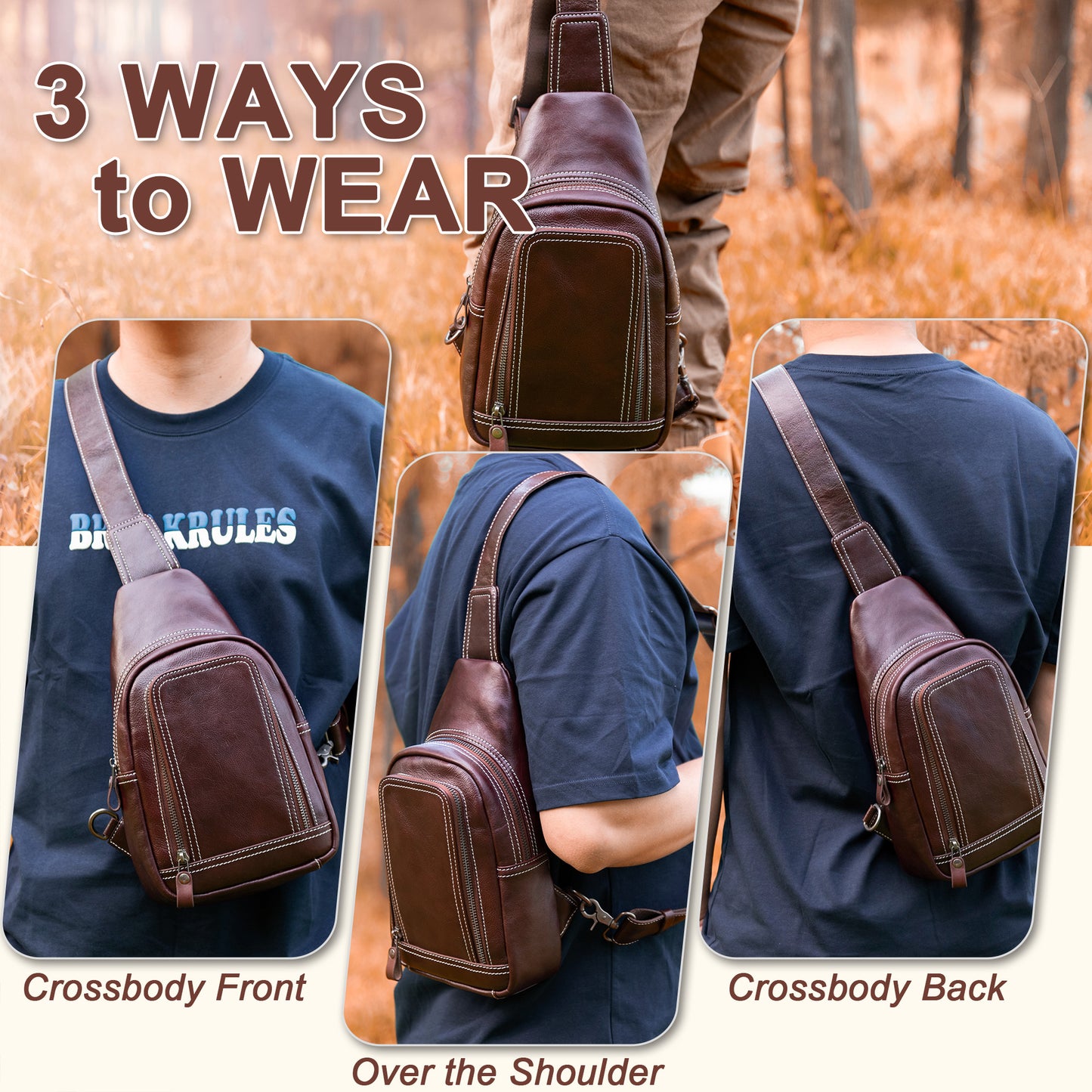 Genuine Leather Sling Bag for Men and Women Crossbody Shoulder Bag Sling Backpack Chest Purse Cross Body Pouch - 30192