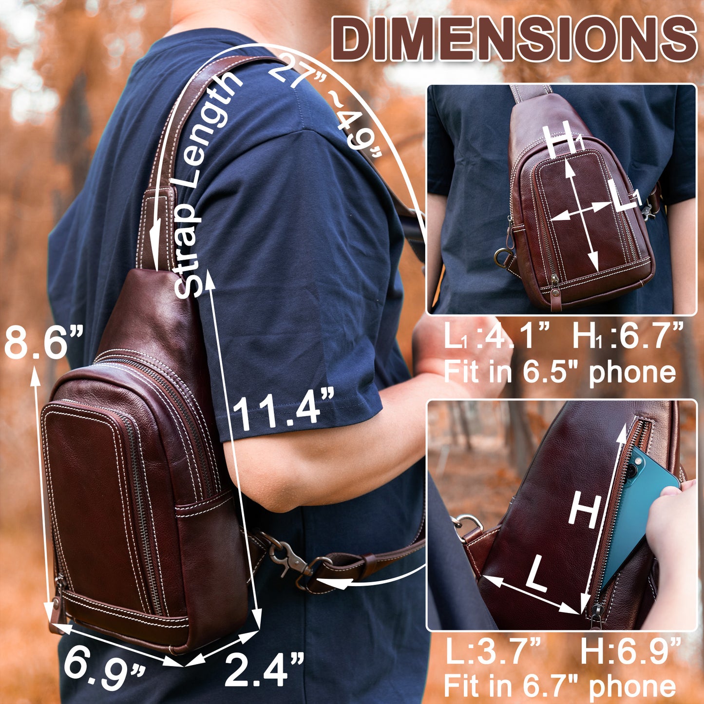 Genuine Leather Sling Bag for Men and Women Crossbody Shoulder Bag Sling Backpack Chest Purse Cross Body Pouch - 30192