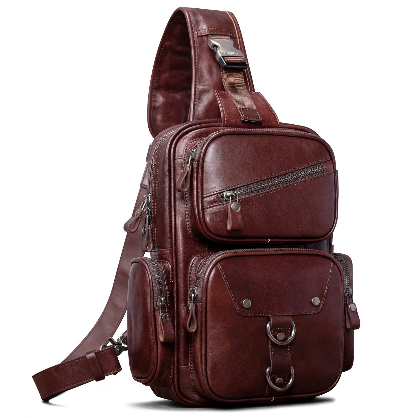 CENUNCO Genuine Leather Sling Bag for Men Large Crossbody Shoulder Bag Casual Sling Backpack Anti-Theft Travel Chest Purse - 30187