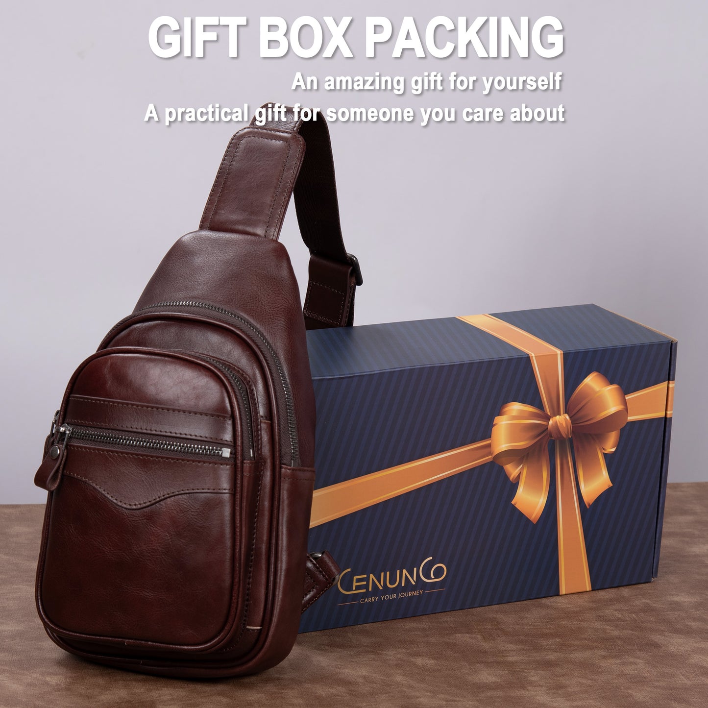 CENUNCO Genuine Leather Sling Bag for Men and Women Crossbody Shoulder Bag Sling Backpack Chest Purse Carry on Casual Daypack - 30179