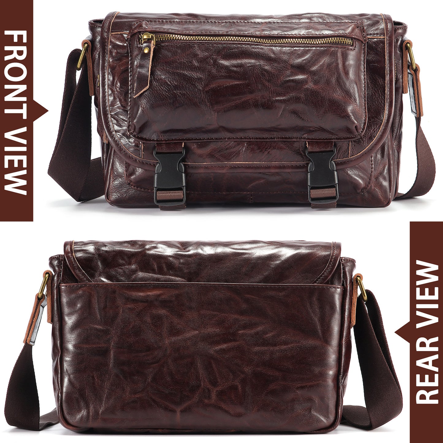 Genuine Leather Messenger Bag Purse for Men Real Leather Crossbody Shoulder Bags Sling Pouch Pack Satchel - 7910H