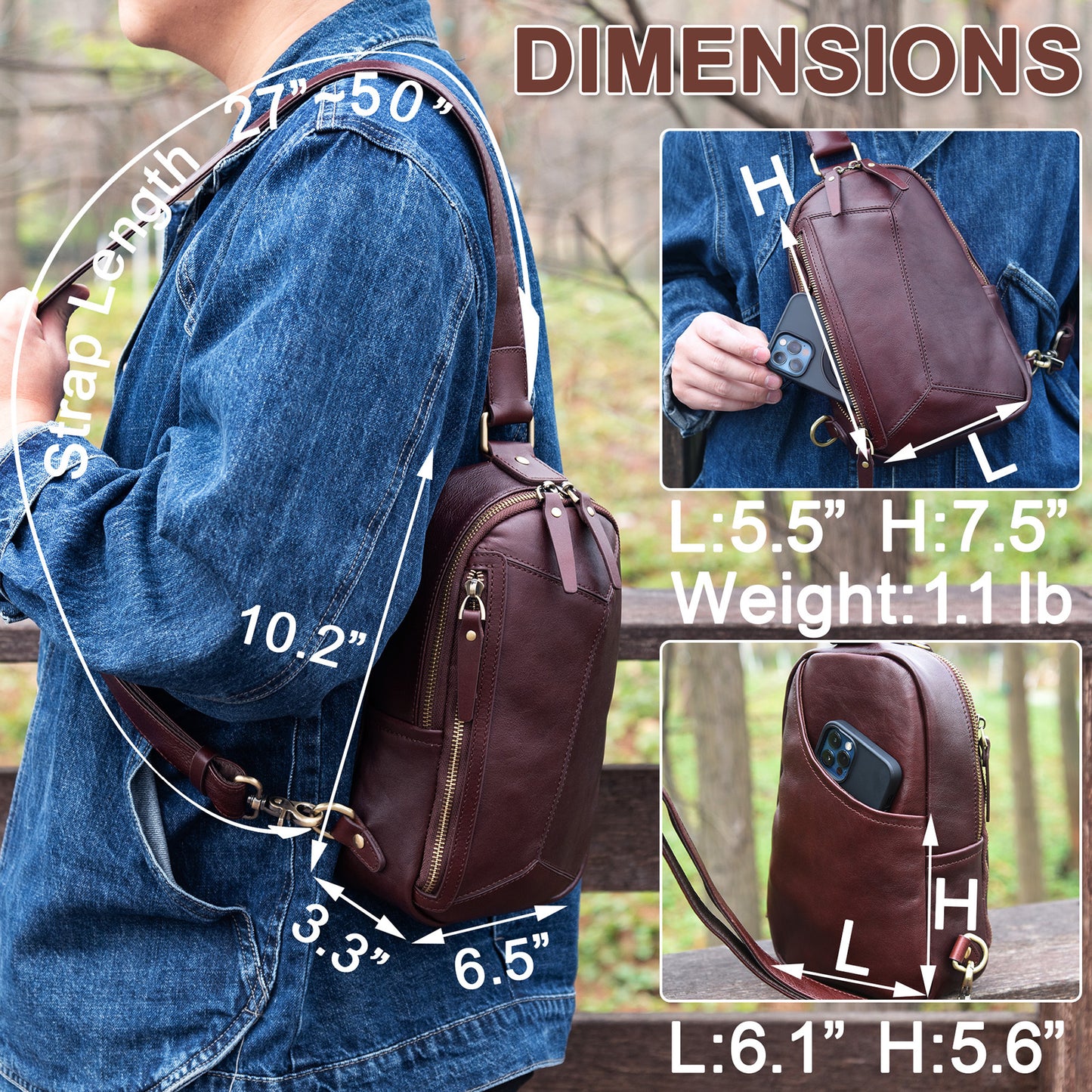 Genuine Leather Sling Bag for Men and Women Crossbody Shoulder Bag Sling Backpack Chest Purse Carry on Daypack - 30168