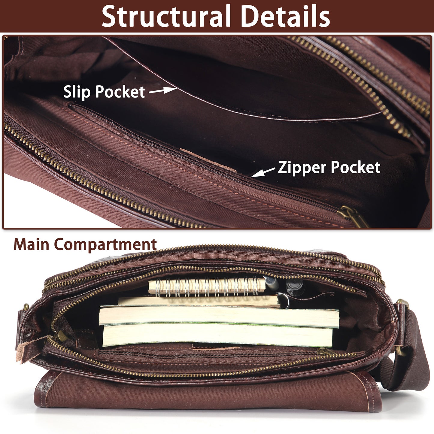 Genuine Leather Messenger Bag Purse for Men Real Leather Crossbody Shoulder Bags Sling Pouch Pack Satchel - 7910H