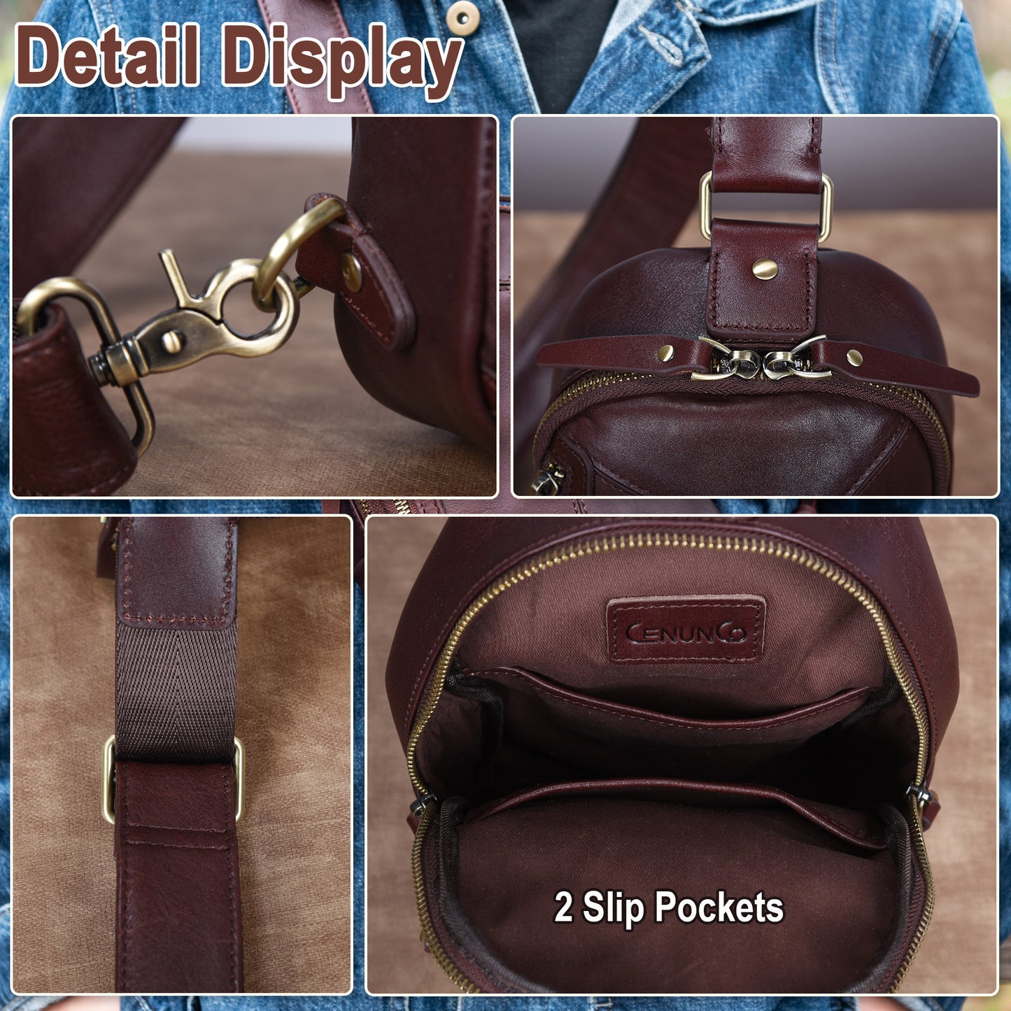 Genuine Leather Sling Bag for Men and Women Crossbody Shoulder Bag Sling Backpack Chest Purse Carry on Daypack - 30168