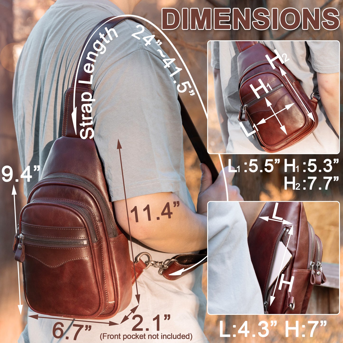 CENUNCO Genuine Leather Sling Bag for Men and Women Crossbody Shoulder Bag Sling Backpack Chest Purse Carry on Casual Daypack - 30179