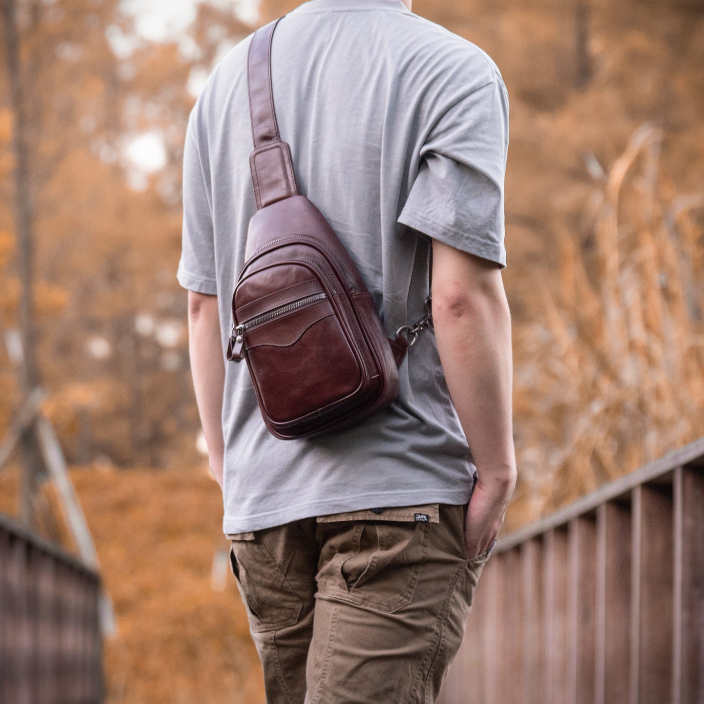 CENUNCO Genuine Leather Sling Bag for Men and Women Crossbody Shoulder Bag Sling Backpack Chest Purse Carry on Casual Daypack - 30179