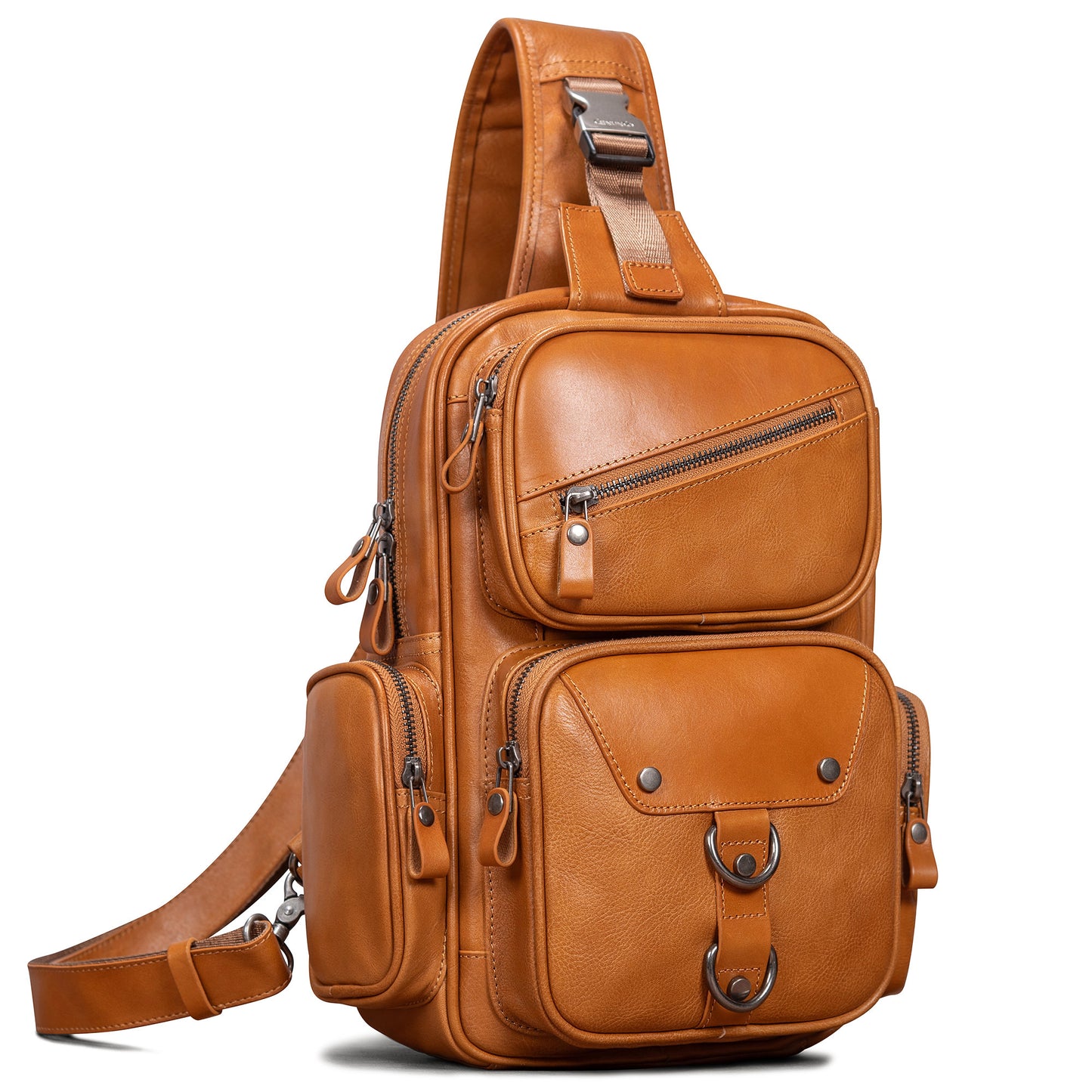 CENUNCO Genuine Leather Sling Bag for Men Large Crossbody Shoulder Bag Casual Sling Backpack Anti-Theft Travel Chest Purse - 30187