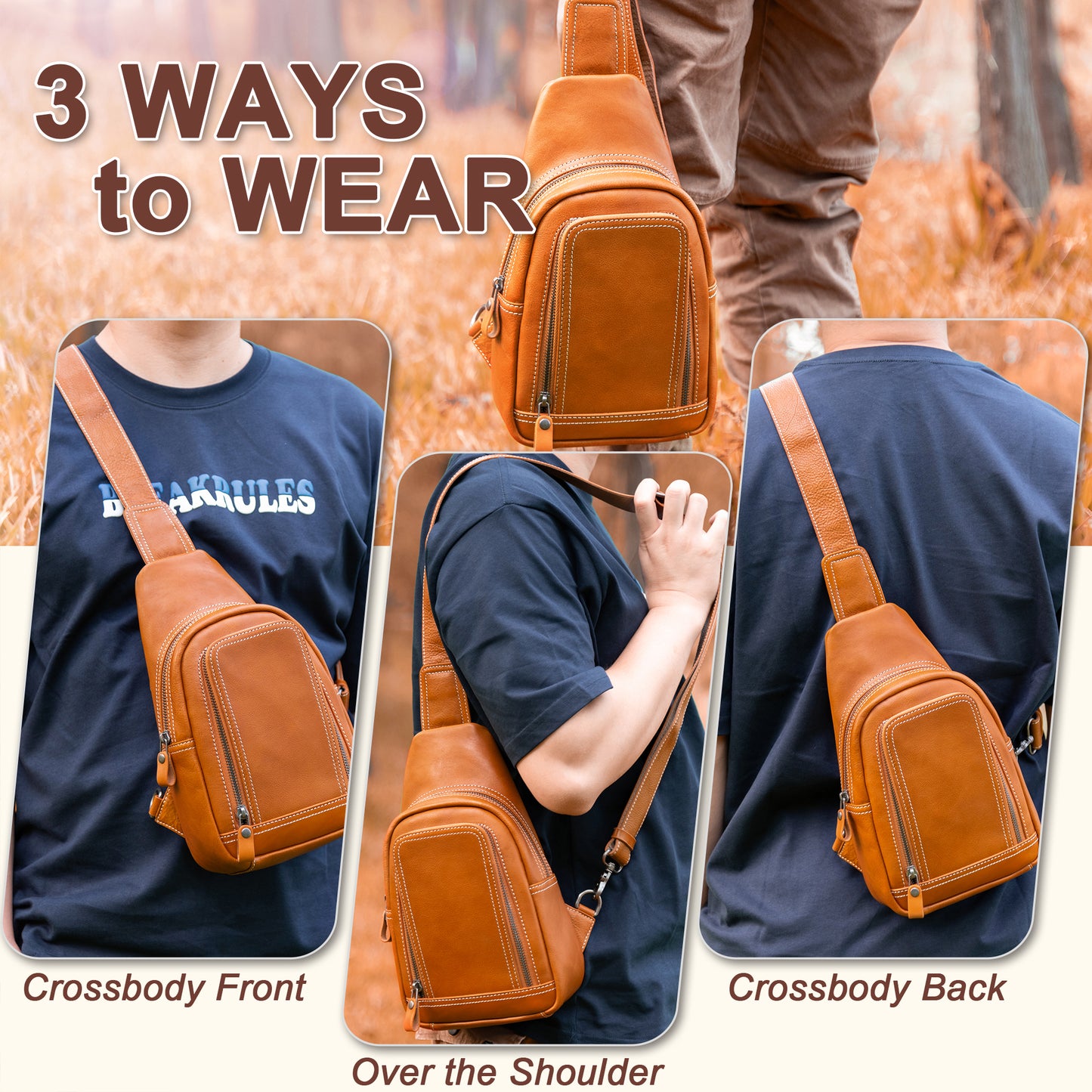 Genuine Leather Sling Bag for Men and Women Crossbody Shoulder Bag Sling Backpack Chest Purse Cross Body Pouch - 30192