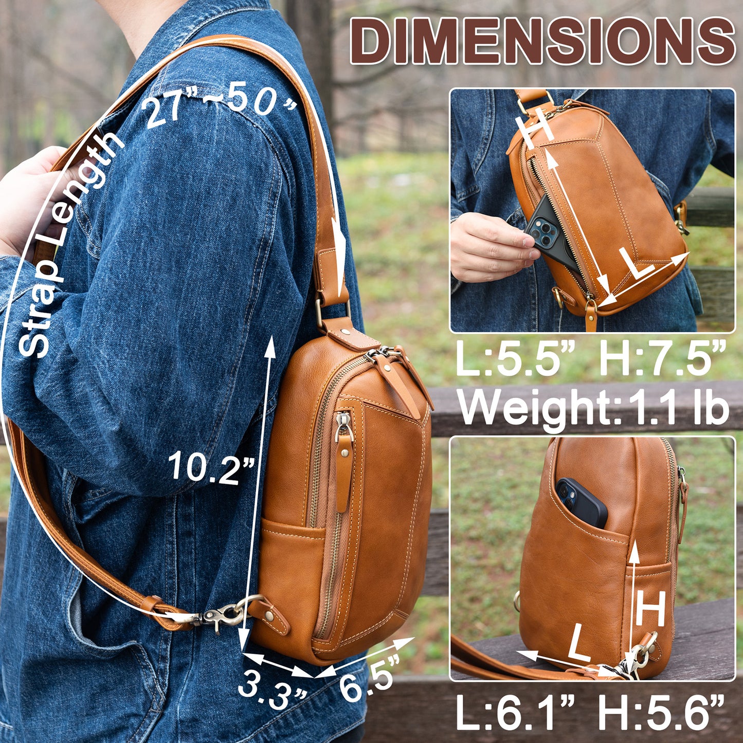 Genuine Leather Sling Bag for Men and Women Crossbody Shoulder Bag Sling Backpack Chest Purse Carry on Daypack - 30168