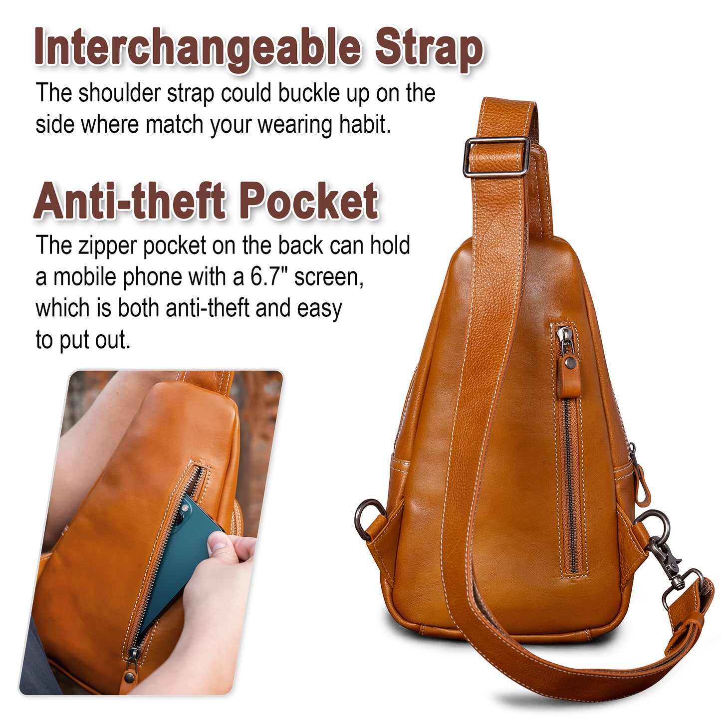 Genuine Leather Sling Bag for Men and Women Crossbody Shoulder Bag Sling Backpack Chest Purse Cross Body Pouch - 30192