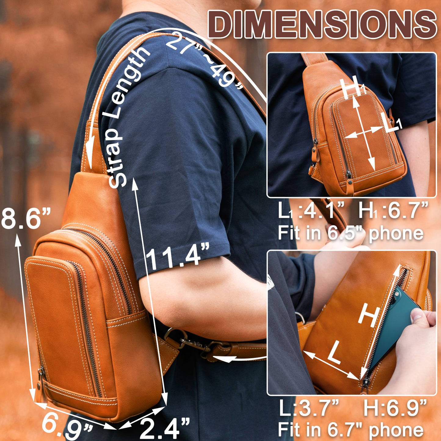Genuine Leather Sling Bag for Men and Women Crossbody Shoulder Bag Sling Backpack Chest Purse Cross Body Pouch - 30192