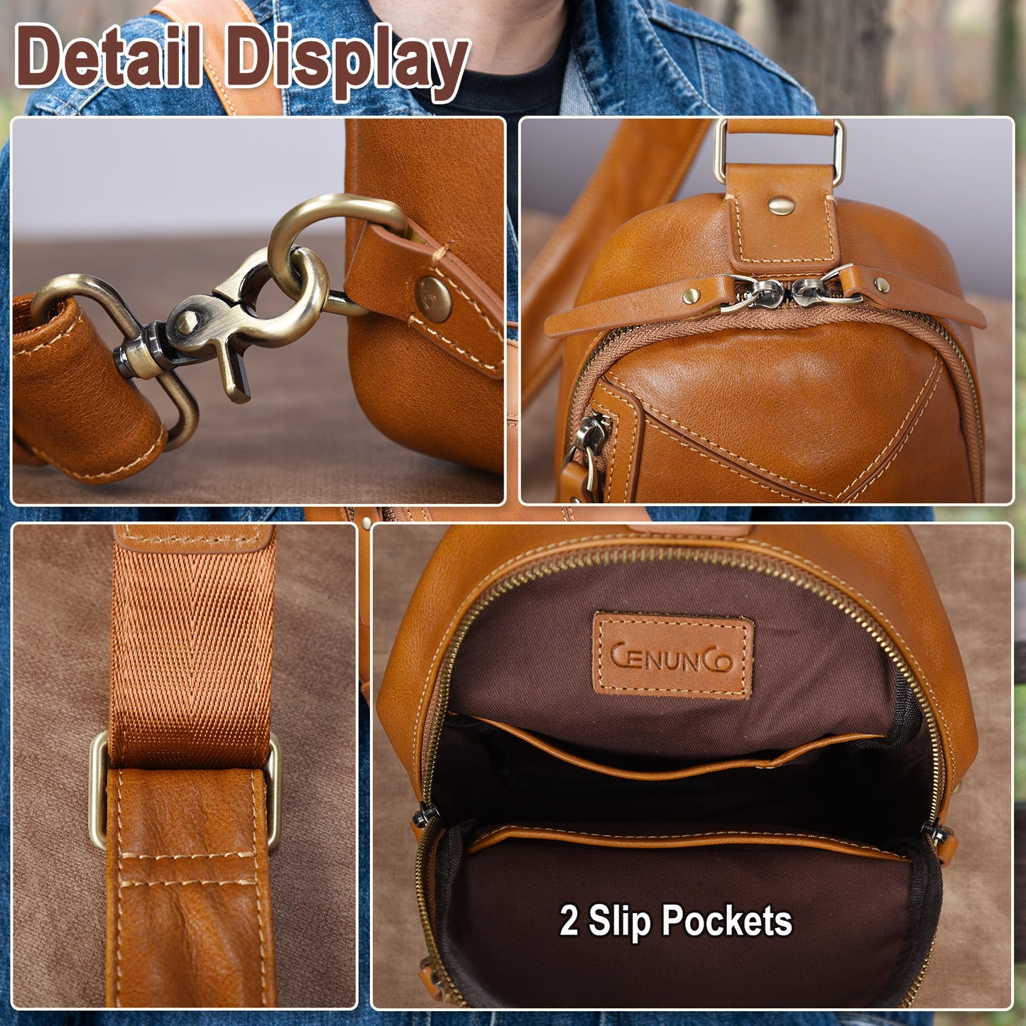 Genuine Leather Sling Bag for Men and Women Crossbody Shoulder Bag Sling Backpack Chest Purse Carry on Daypack - 30168