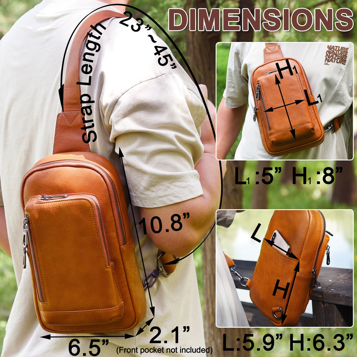 Genuine Leather Sling Bag for Men and Women Crossbody Shoulder Purse Chest Sling Backpack Carry on Casual Daypack - 30196