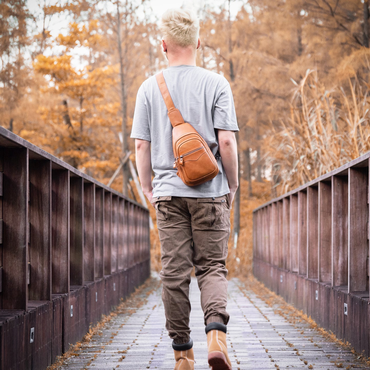 CENUNCO Genuine Leather Sling Bag for Men and Women Crossbody Shoulder Bag Sling Backpack Chest Purse Carry on Casual Daypack - 30179