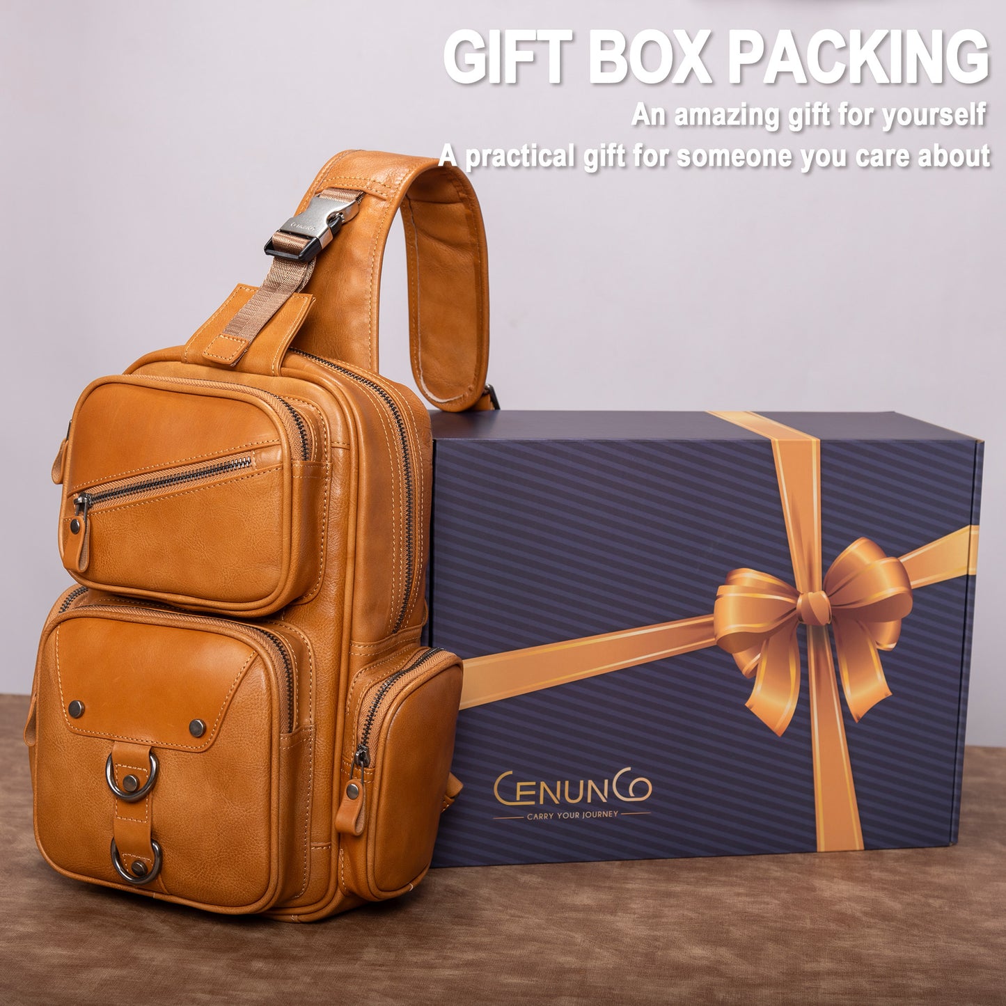 CENUNCO Genuine Leather Sling Bag for Men Large Crossbody Shoulder Bag Casual Sling Backpack Anti-Theft Travel Chest Purse - 30187